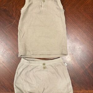 Sleeveless Ribbed Kids Tank & Shorts Set - Cream